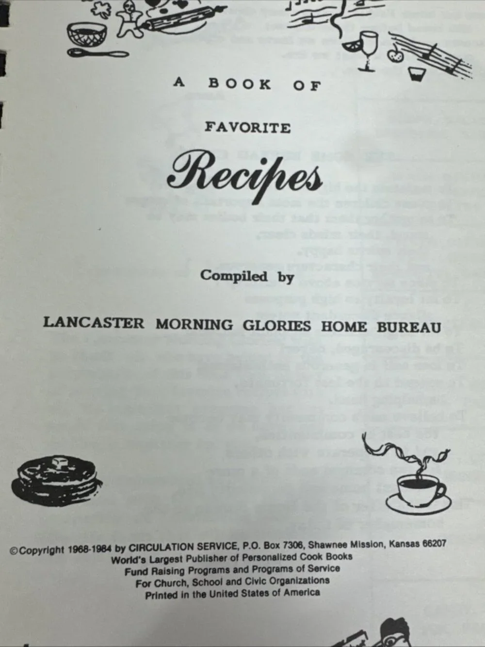 1984 Lancaster Morning Glories Home Bureau Sharing Recipes Cookbook New York